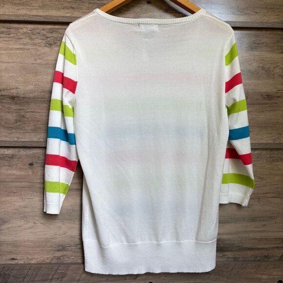 J'ENVIE New York White Green Blue Red 3/4 Sleeve Blouse Women's L - Picture 7 of 11